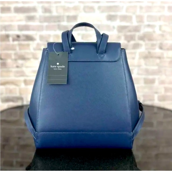KATE SPADE NEW YORK MADISON LEATHER MEDIUM FLAP BACKPACK SHOULDER BAG $379 Navy - Picture 4 of 7